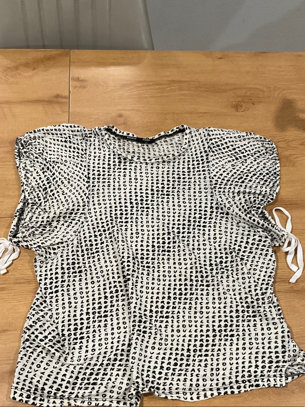 Proenza Schouler White Short-Sleeve Tee with Black Letter Print and Side Ties